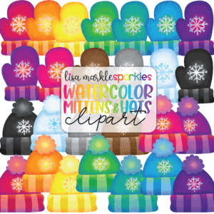 Watercolor Winter Hat and Mitten Rainbow Clipart