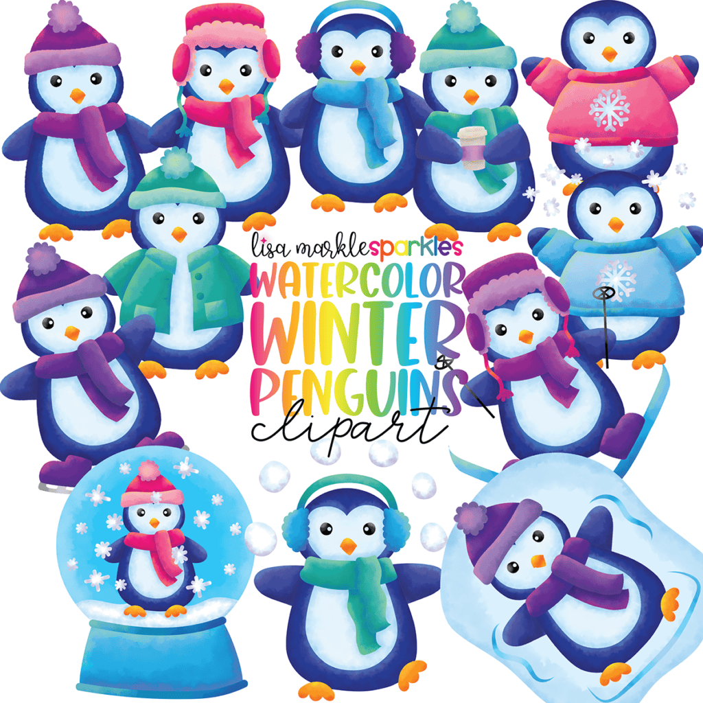 Watercolor Winter Penguin Clipart