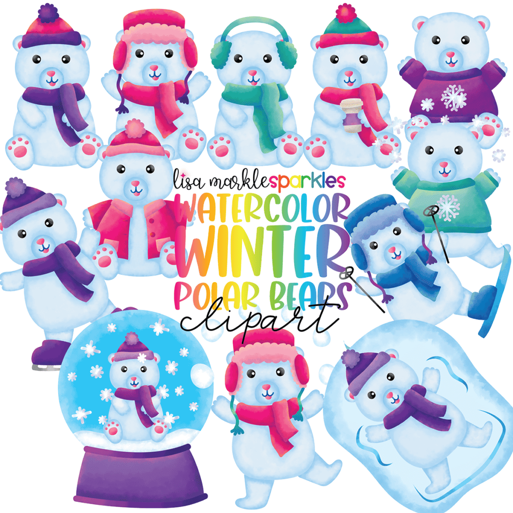 Winter Polar Bear Clipart Watercolor