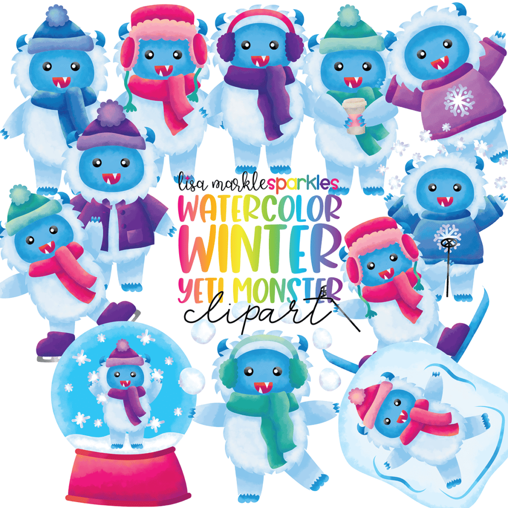 Watercolor Winter Yeti Clipart