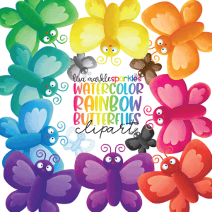 Watercolor Rainbow Spring Butterfly Clipart