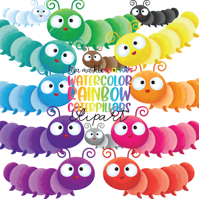 Watercolor Rainbow Spring Caterpillar Clipart