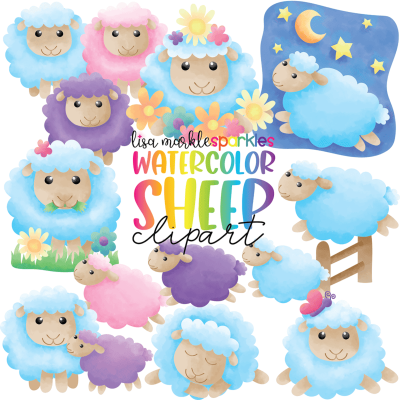 Watercolor Spring Sheep Lamb Clipart