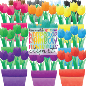 Watercolor Rainbow Spring Flowers Tulips Clipart