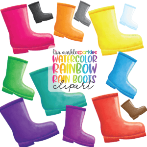 Watercolor Rainbow Spring Rain Boots Clipart