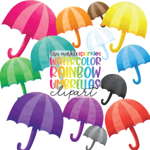 Watercolor Rainbow Spring Umbrella Clipart