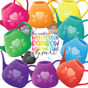 Watercolor Rainbow Spring Watering Can Clipart
