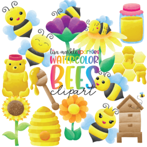 Watercolor Spring Honey Bumble Bee Clipart