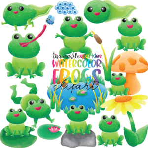 Watercolor Spring Frog Life Cycle Clipart