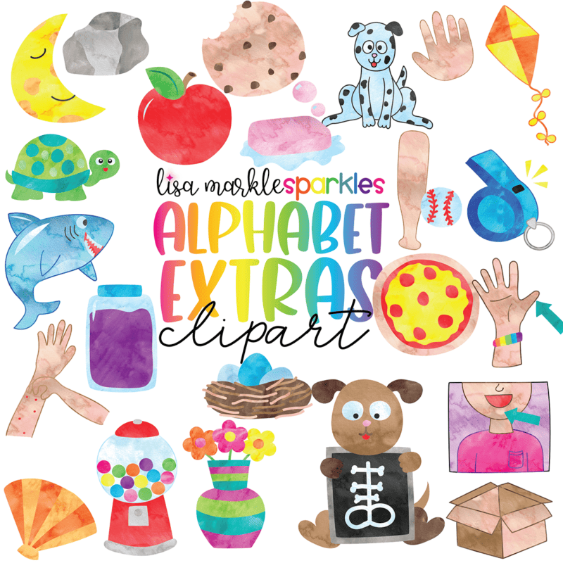 Watercolor Alphabet Pictures Beginning Sounds Clipart