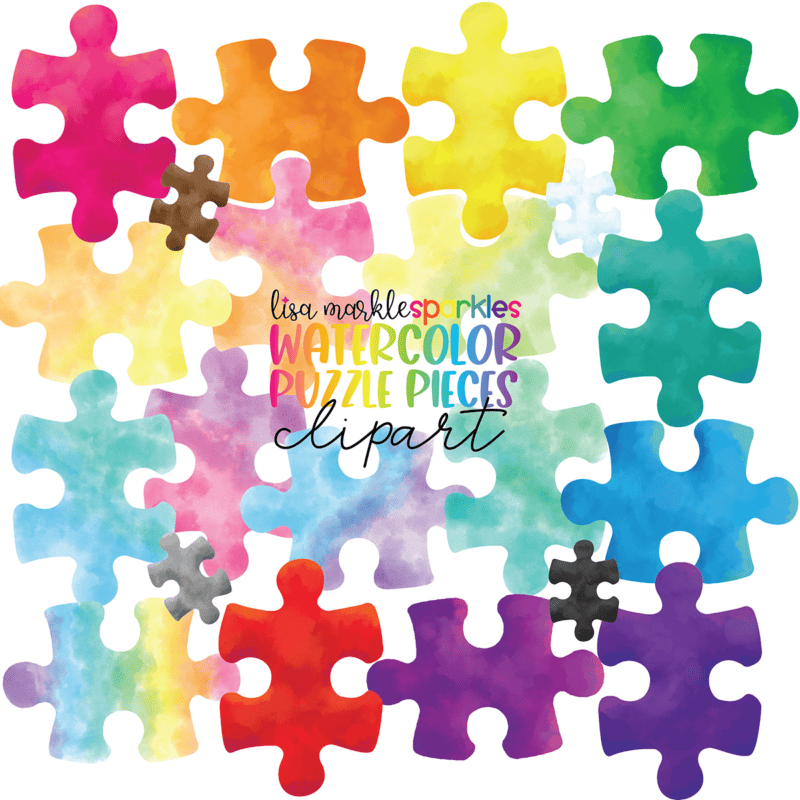 Watercolor Rainbow Puzzle Piece Clipart