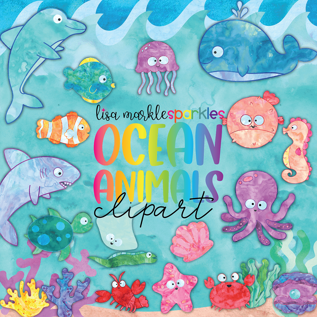 Watercolor Ocean Animal Clipart - Lisa Markle Sparkles Clipart and Graphic  Design