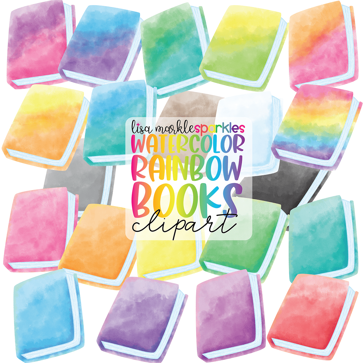 Watercolor Rainbow Library Reading Book Clipart - Lisa Markle Sparkles  Clipart and Graphic Design