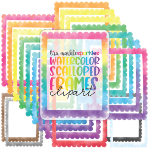 Watercolor Rainbow Scallop Frame Clipart