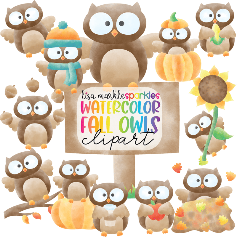 Watercolor Fall Autumn Owl Clipart