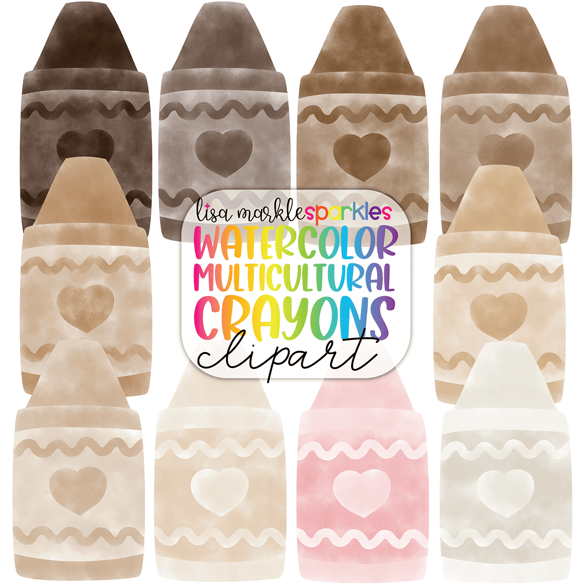 Watercolor Multicultural Skin Tone Crayon Clipart - Lisa Markle Sparkles  Clipart and Graphic Design