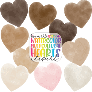 Watercolor Multicultural Skin Tone Heart Clipart