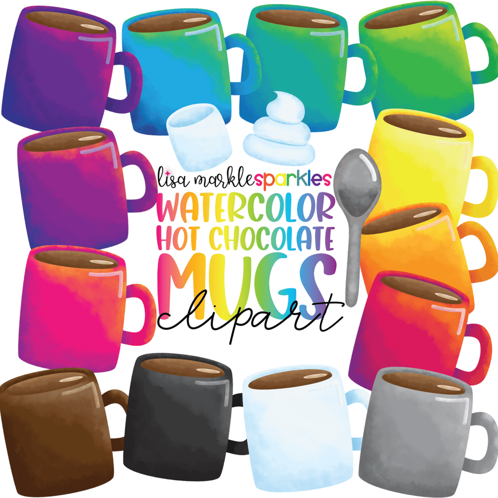 Watercolor Winter Hot Chocolate Mug and Marshmallow Clipart