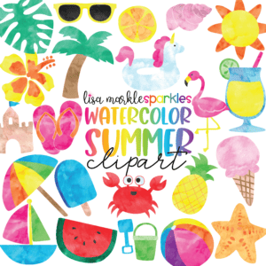 Watercolor Summer Beach Vacation Clipart
