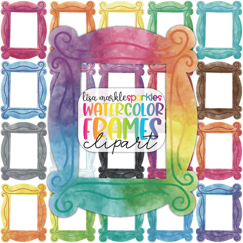 Watercolor Rainbow Ornate Picture Frame Clipart