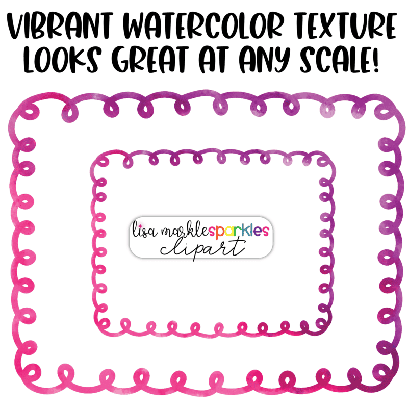 Watercolor Rainbow Curly Swirly Doodle Frame Border Clipart