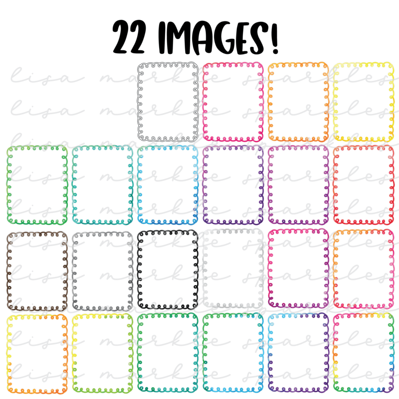 Watercolor Rainbow Curly Swirly Doodle Frame Border Clipart