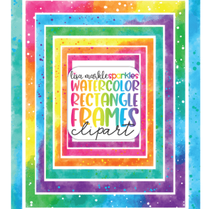 Watercolor Rainbow Rectangle Border Frame Clipart