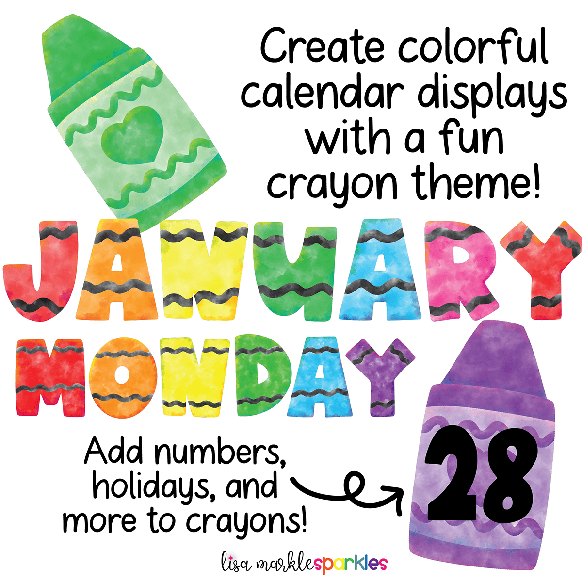 Crayon Calendar Month and Days of the Week Clipart Watercolor BUNDLE