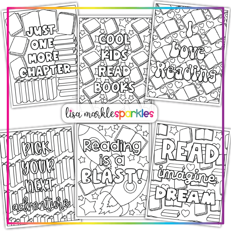 Reading Library Book Coloring Pages Printable PDF