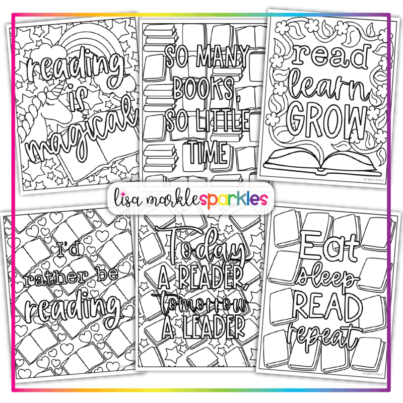 Reading Library Book Coloring Pages Printable PDF