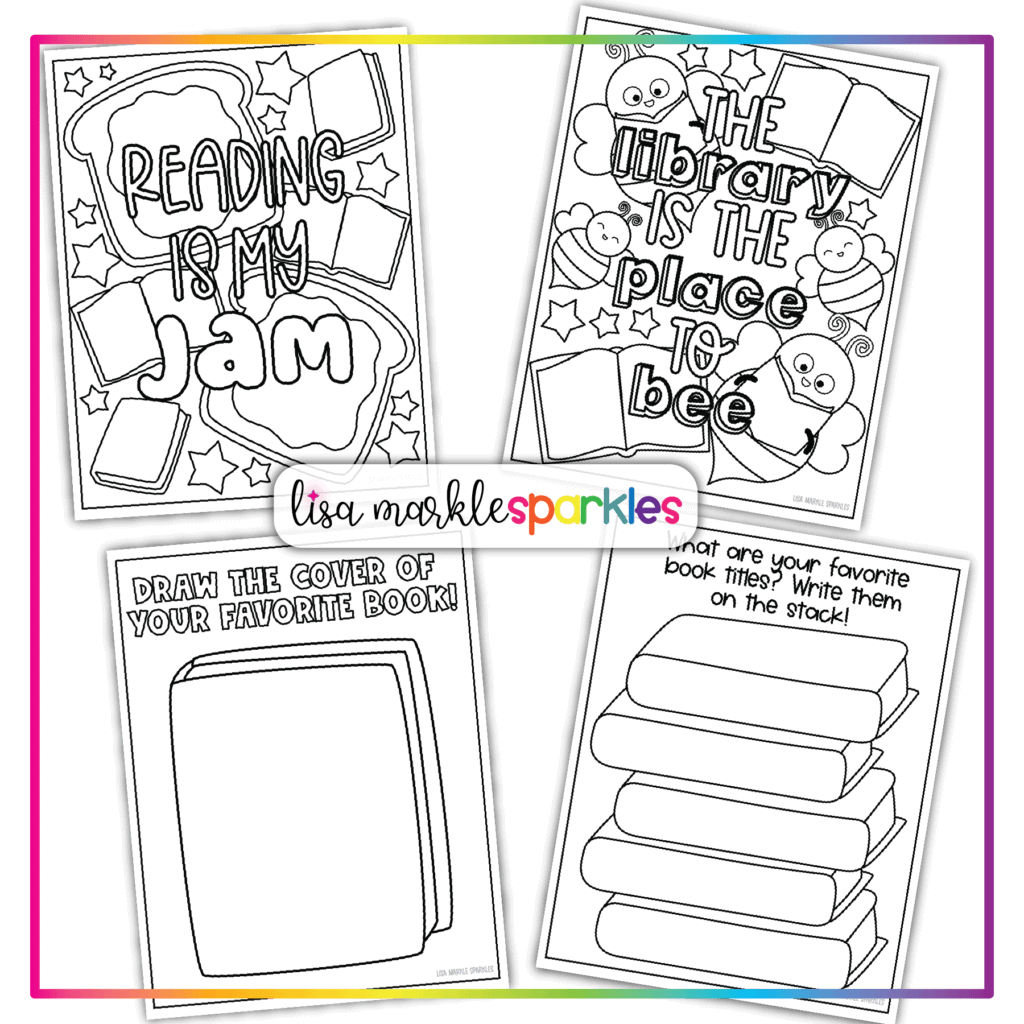 Reading Library Book Coloring Pages Printable PDF