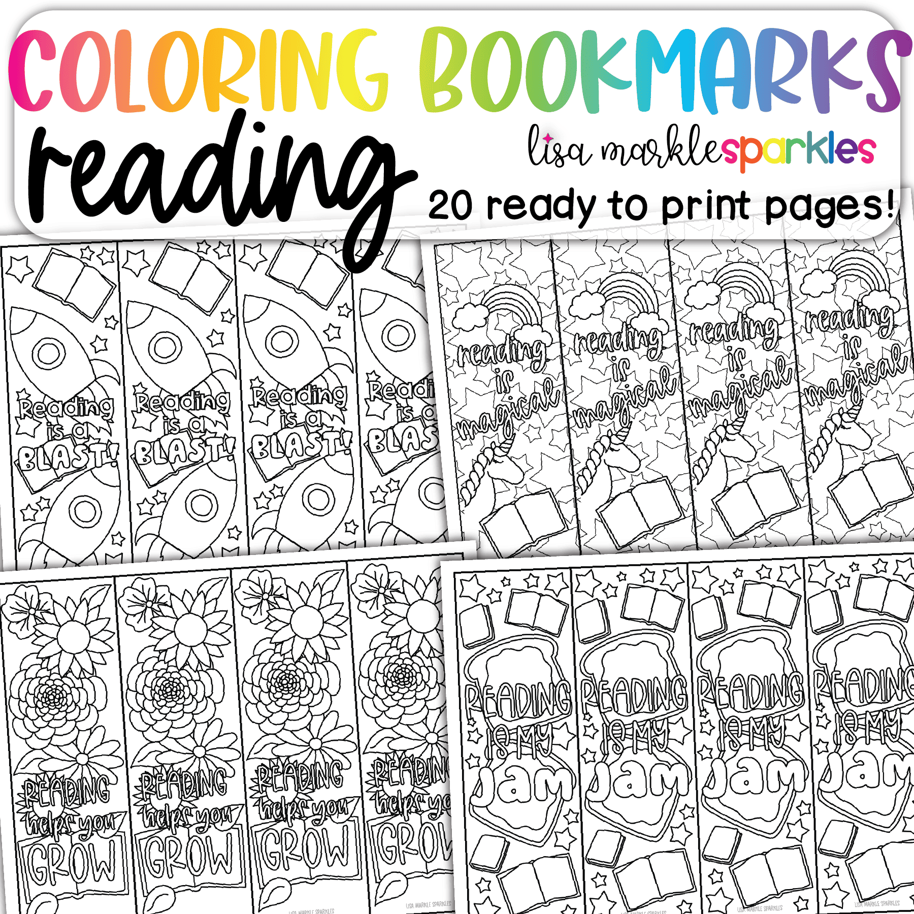 Reading Library Book Coloring Bookmarks Printable PDF - Lisa