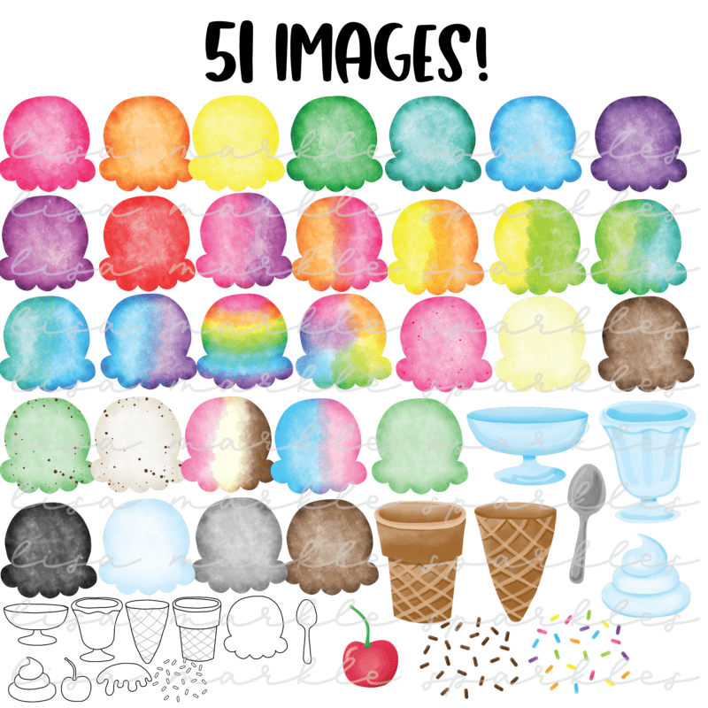 Watercolor Ice Cream Clipart