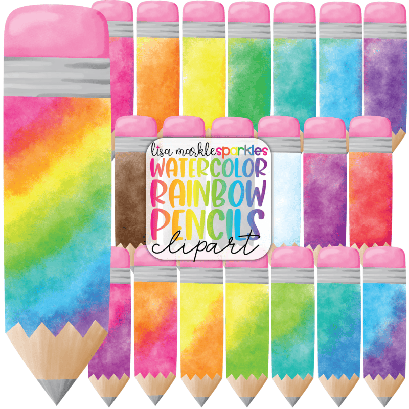Watercolor Rainbow Pencil Clipart