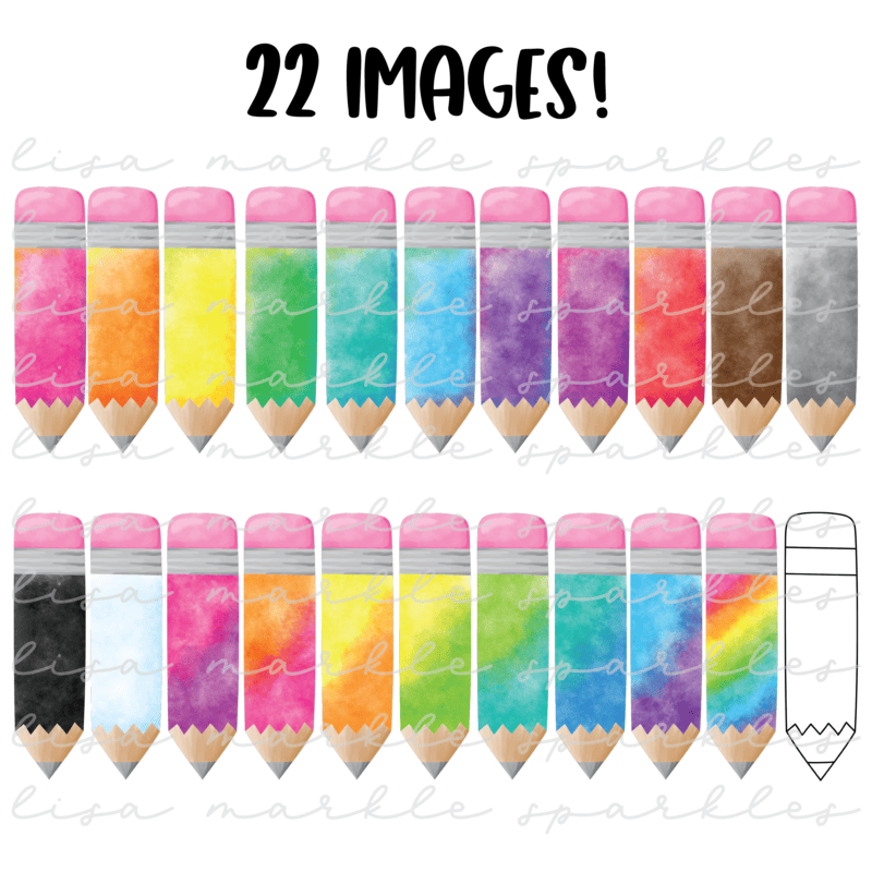 Watercolor Rainbow Pencil Clipart