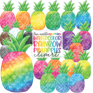 Watercolor Rainbow Pineapple Clipart