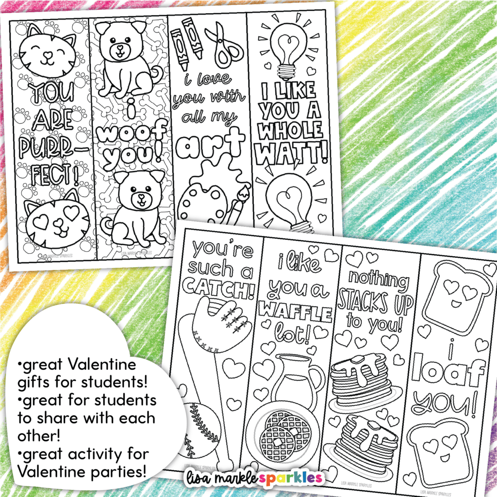 Valentine's Day bookmarks to color printable for kids and adults