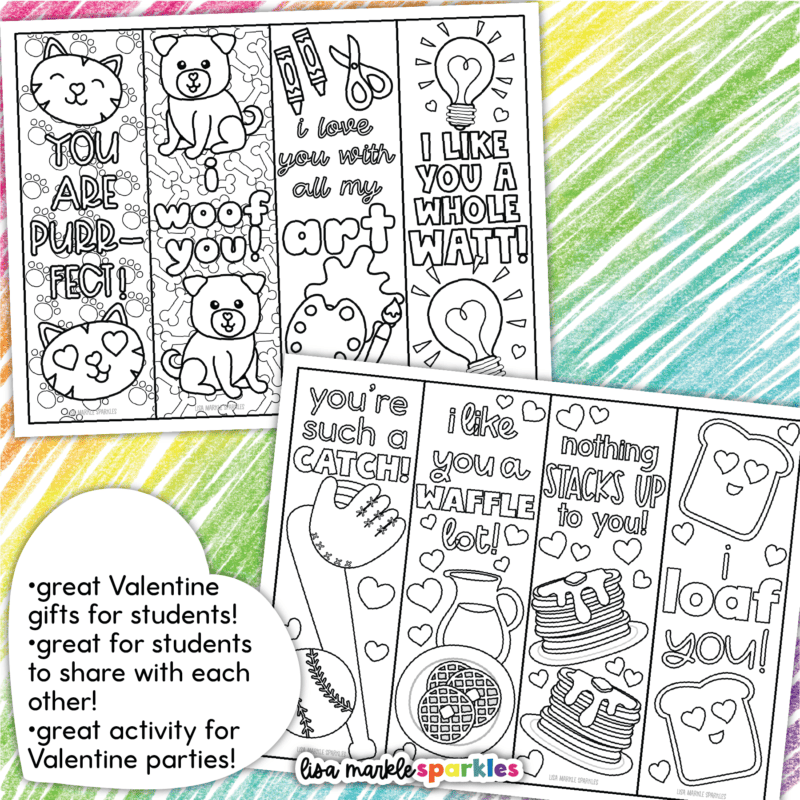 Valentine's Day bookmarks to color printable for kids and adults