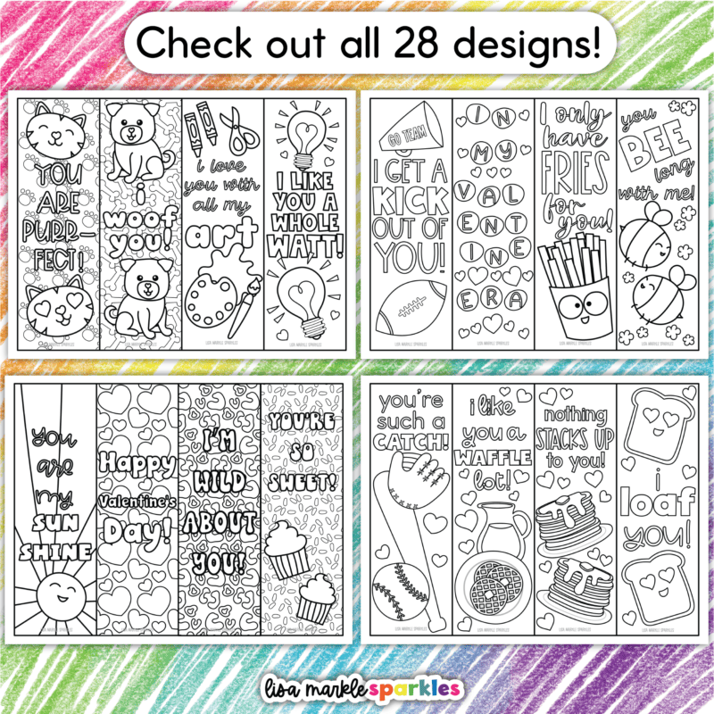Valentine's Day bookmarks to color printable for kids and adults