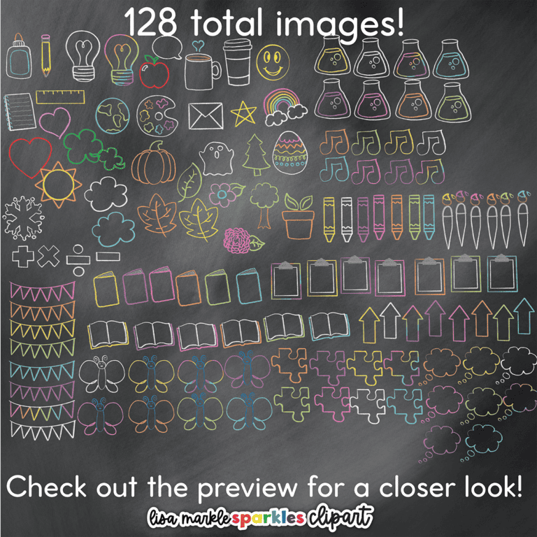 Chalkboard Doodles Clipart Back to School Classroom Chalkboard ...